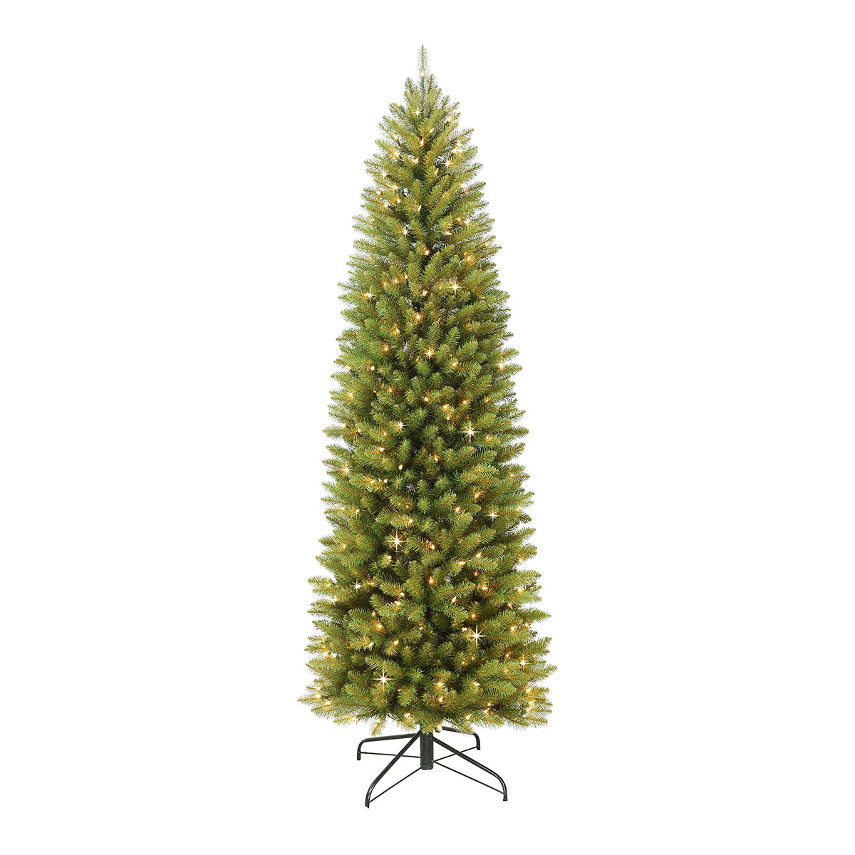 Puleo International 7.5 Foot Pre-Lit Fraser Fir Pencil Artificial Christmas Tree with 350 UL Listed Clear Lights, Green, 32 x 32 x 90 inches