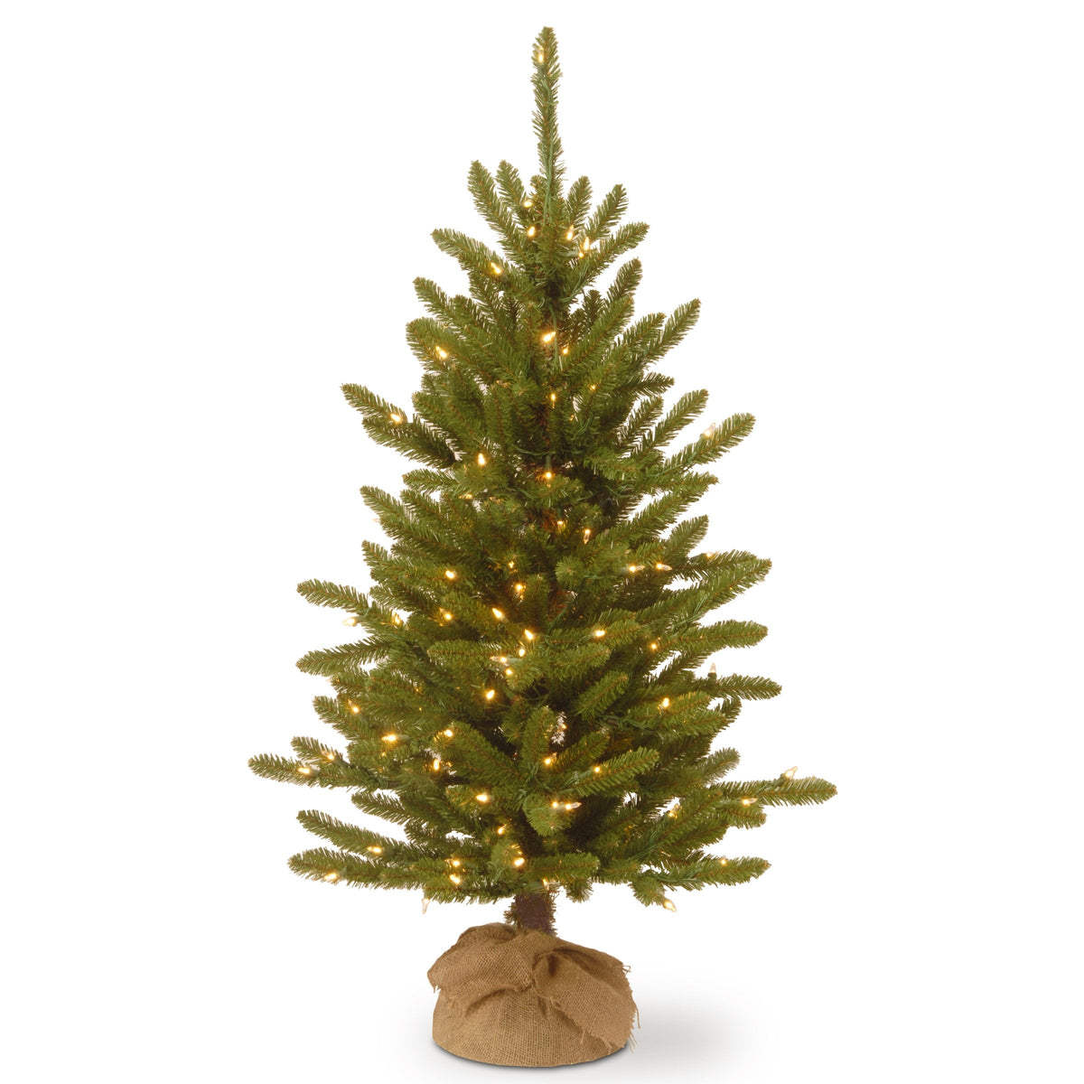 National Tree Company Pre-lit Artificial Mini Christmas Tree | Includes Small Lights and Cloth Bag Base | Kensington Burlap - 4 ft