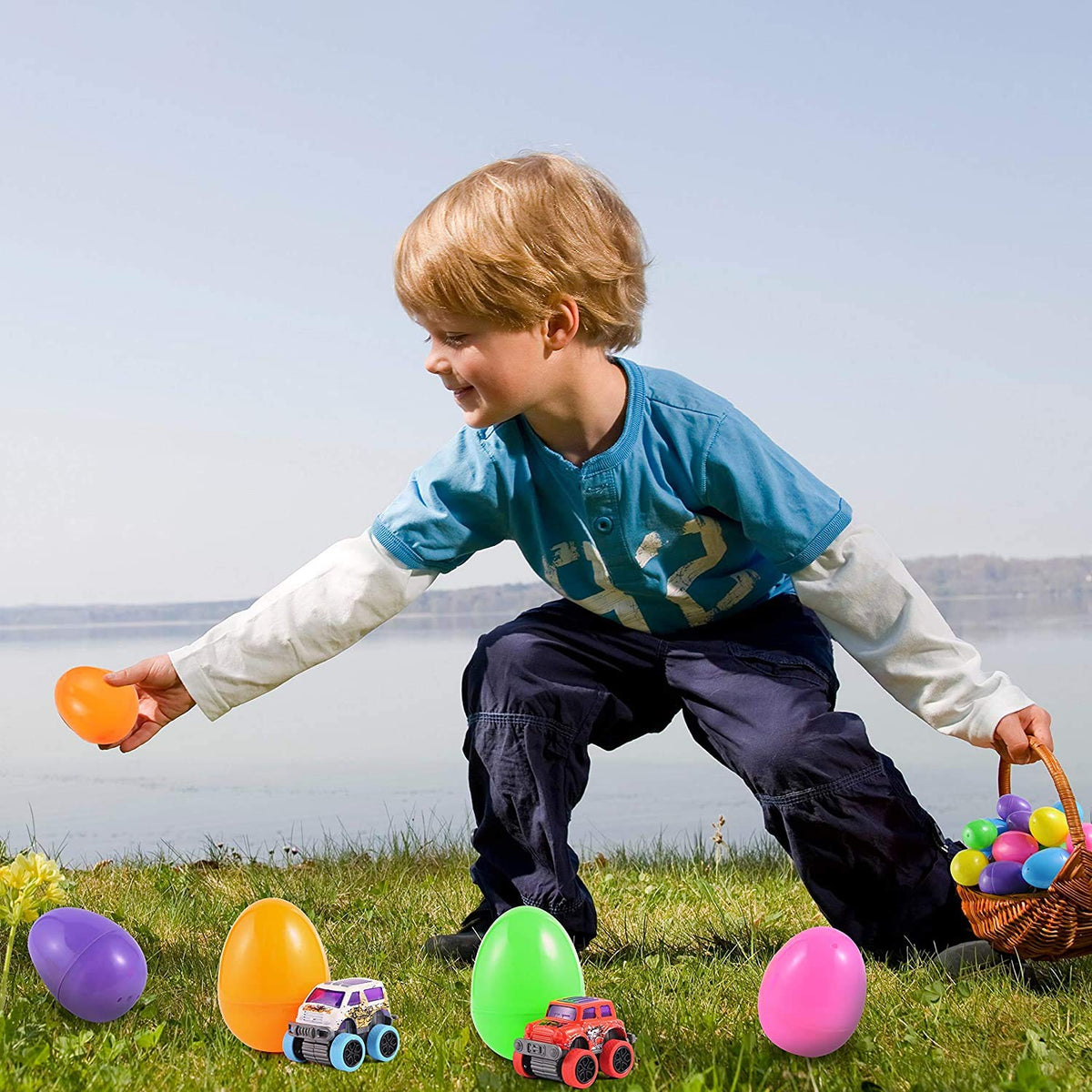 12 Pcs Easter Eggs Filled with Pull Back Monster Cars - additional view