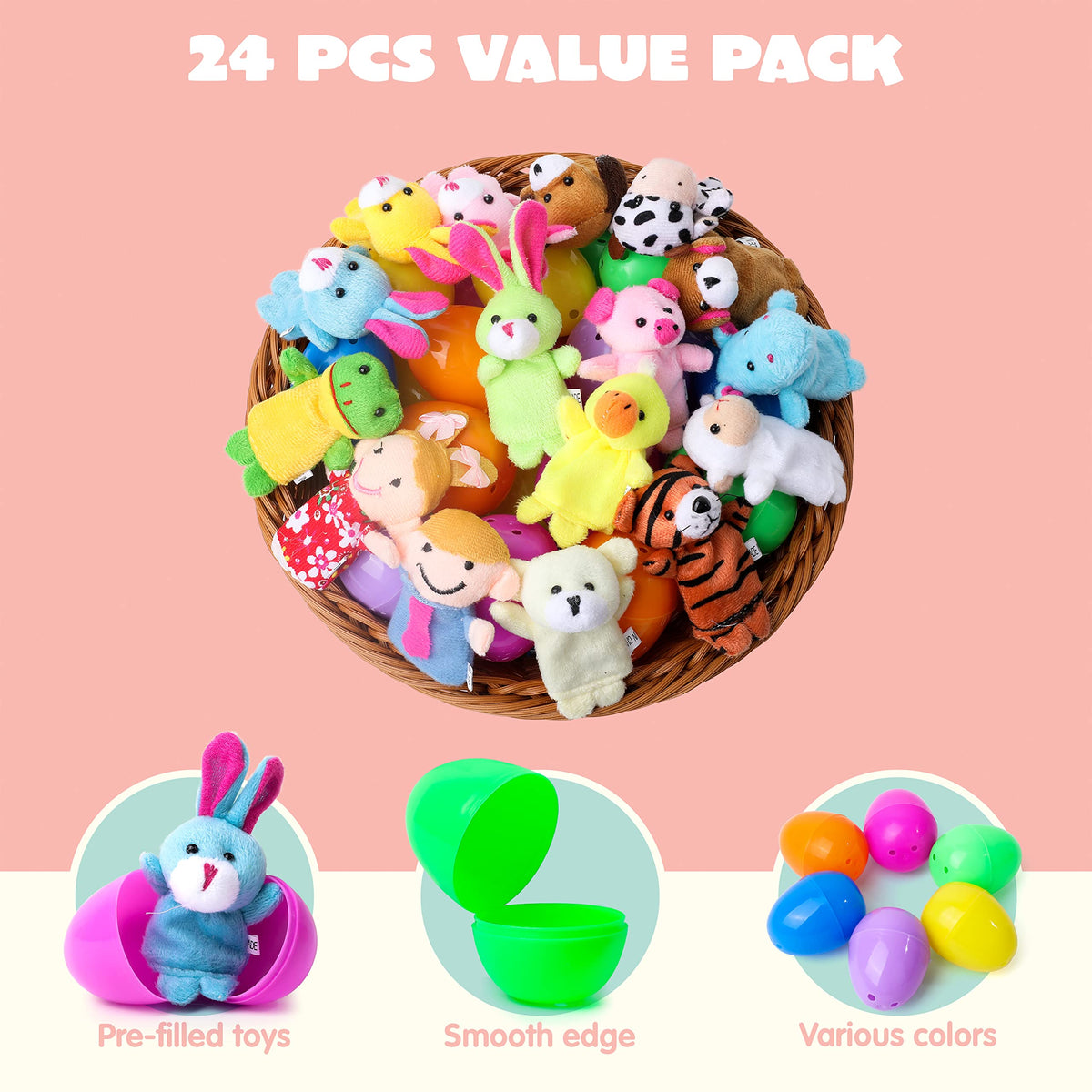 24 Pcs Easter Eggs Filled with Finger Puppets - additional view