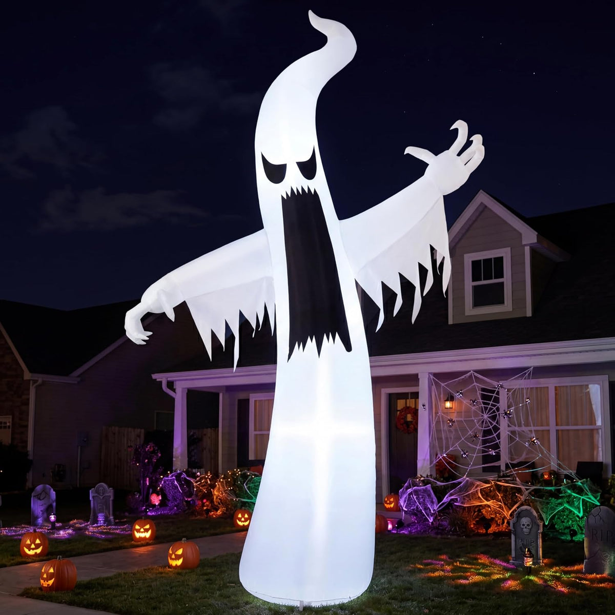 Joiedomi 12 Ft Towering Spooky Ghost Halloween Inflatable with LEDs