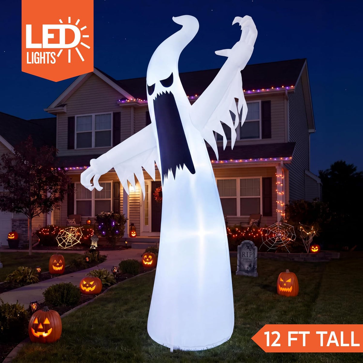 Joiedomi 12 Ft Towering Spooky Ghost Halloween Inflatable with LEDs