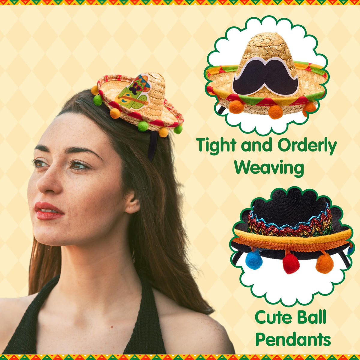 9 PCs Cinco de Mayo Sombrero Headbands, Mexican / Fiesta Theme Party Supplies / Decorations / Favors - additional view