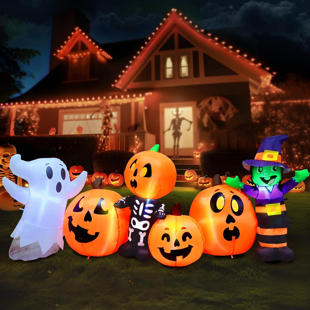 Joiedomi 8 Ft Long Halloween Inflatable Three Characters and Pumpkin Patch