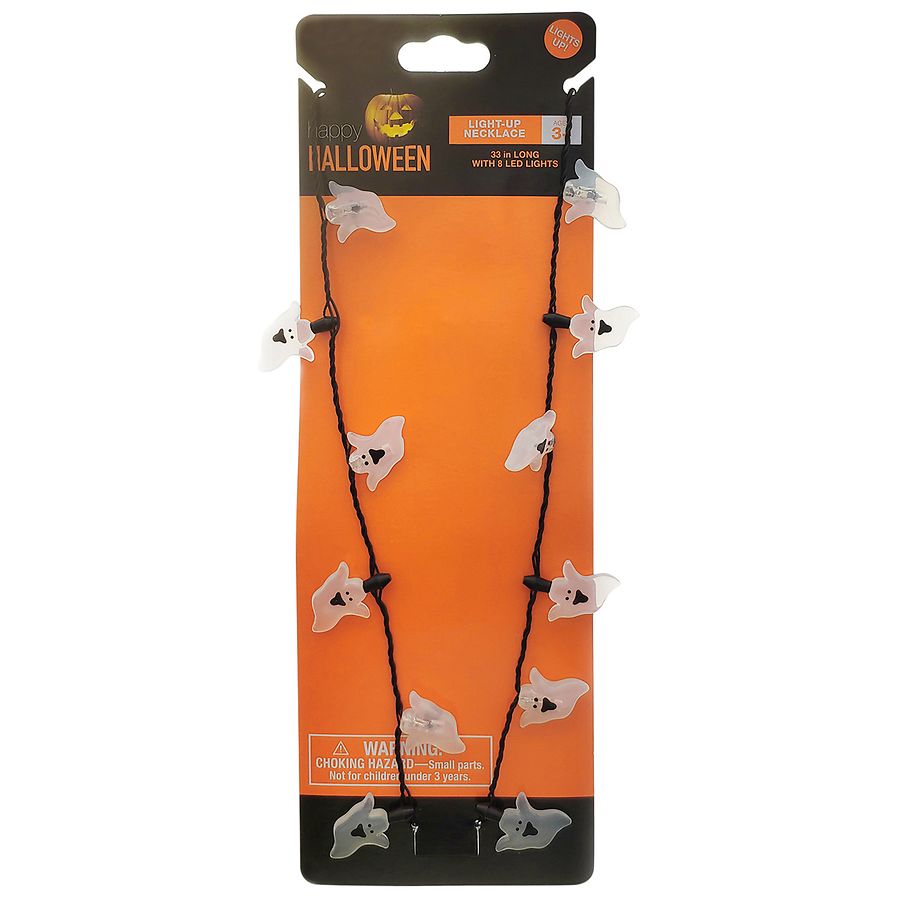 Festive Voice Happy Halloween Light-Up Ghost Necklace, 8 LED