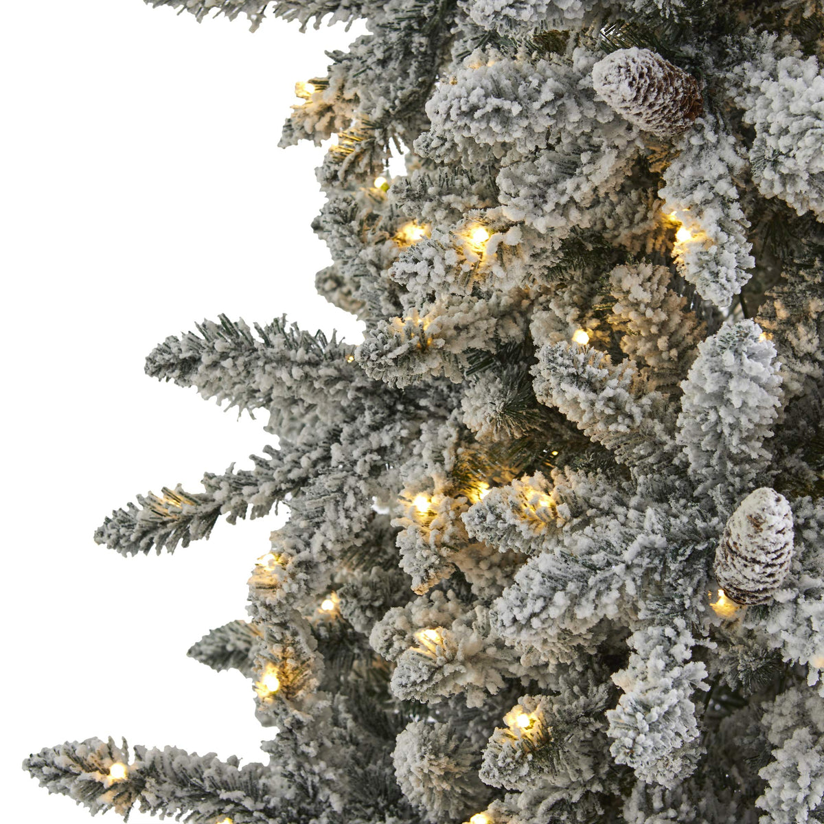 Nearly Natural 7.5ft. Flocked Livingston Fir Artificial Christmas Tree with Pine Cones and 500 Clear Warm LED Lights - additional view