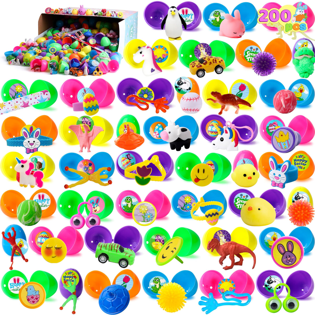 200 Pcs Toys Plus Stickers, 2 3 / 8" prefilled Easter Eggs - additional view