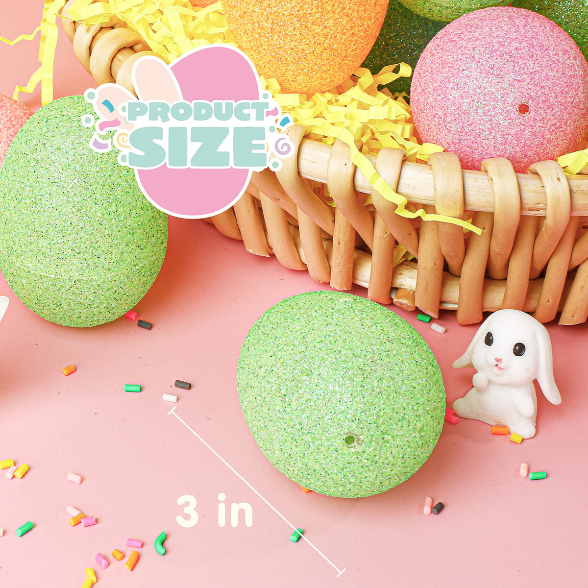 72 Pcs 2.5" Glitter Pastel Assorted Plastic Easter Eggs, Fillable Shells - additional view