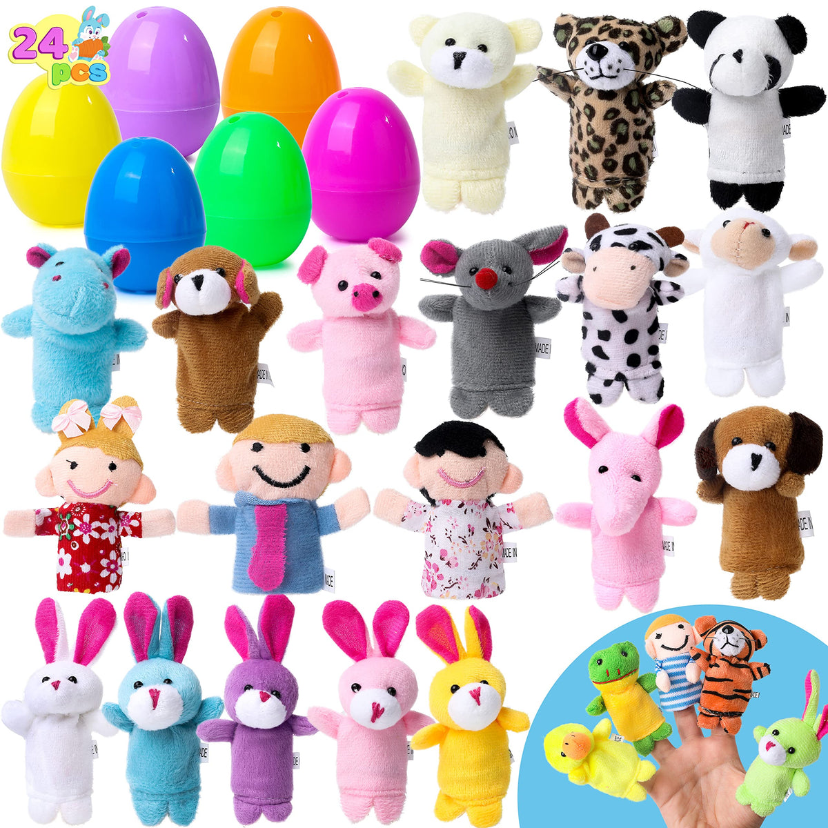 24 Pcs Easter Eggs Filled with Finger Puppets