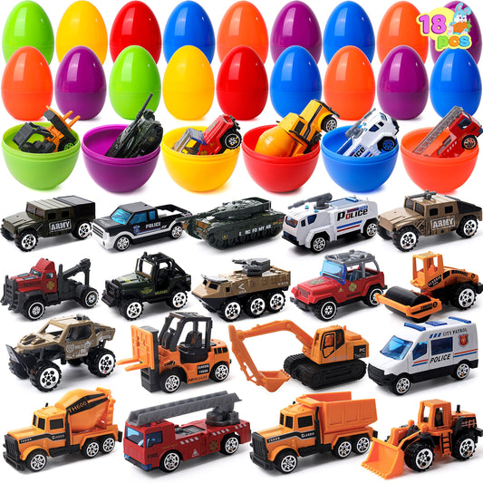 18 Pcs Jumbo Easter Eggs Filled with Die-cast Vehicles, Pull Back City Cars