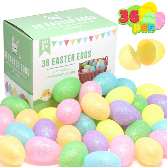 36 Pcs 3.15" Glittering Colorful Assortment Fillable Easter Egg Shell