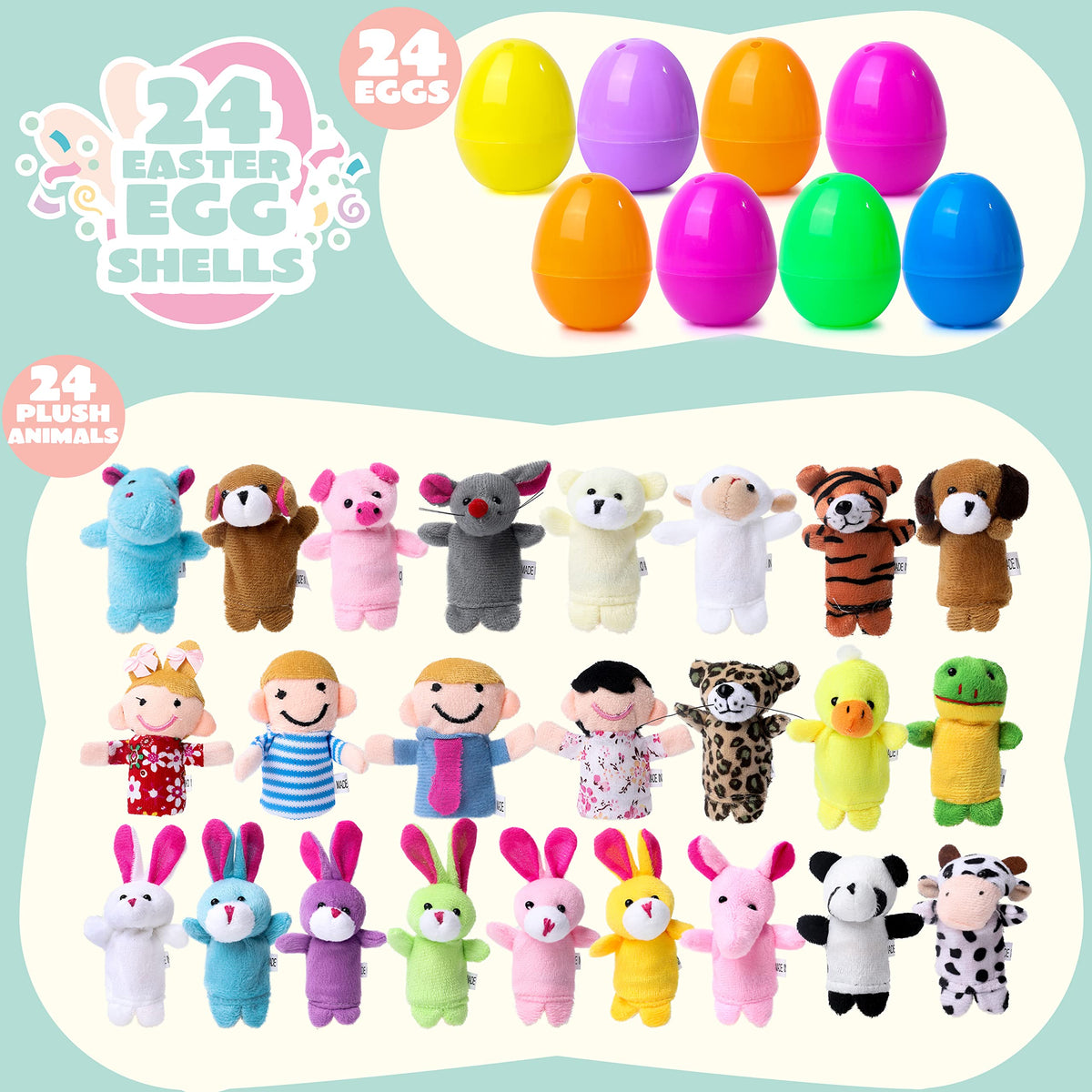 24 Pcs Easter Eggs Filled with Finger Puppets - additional view