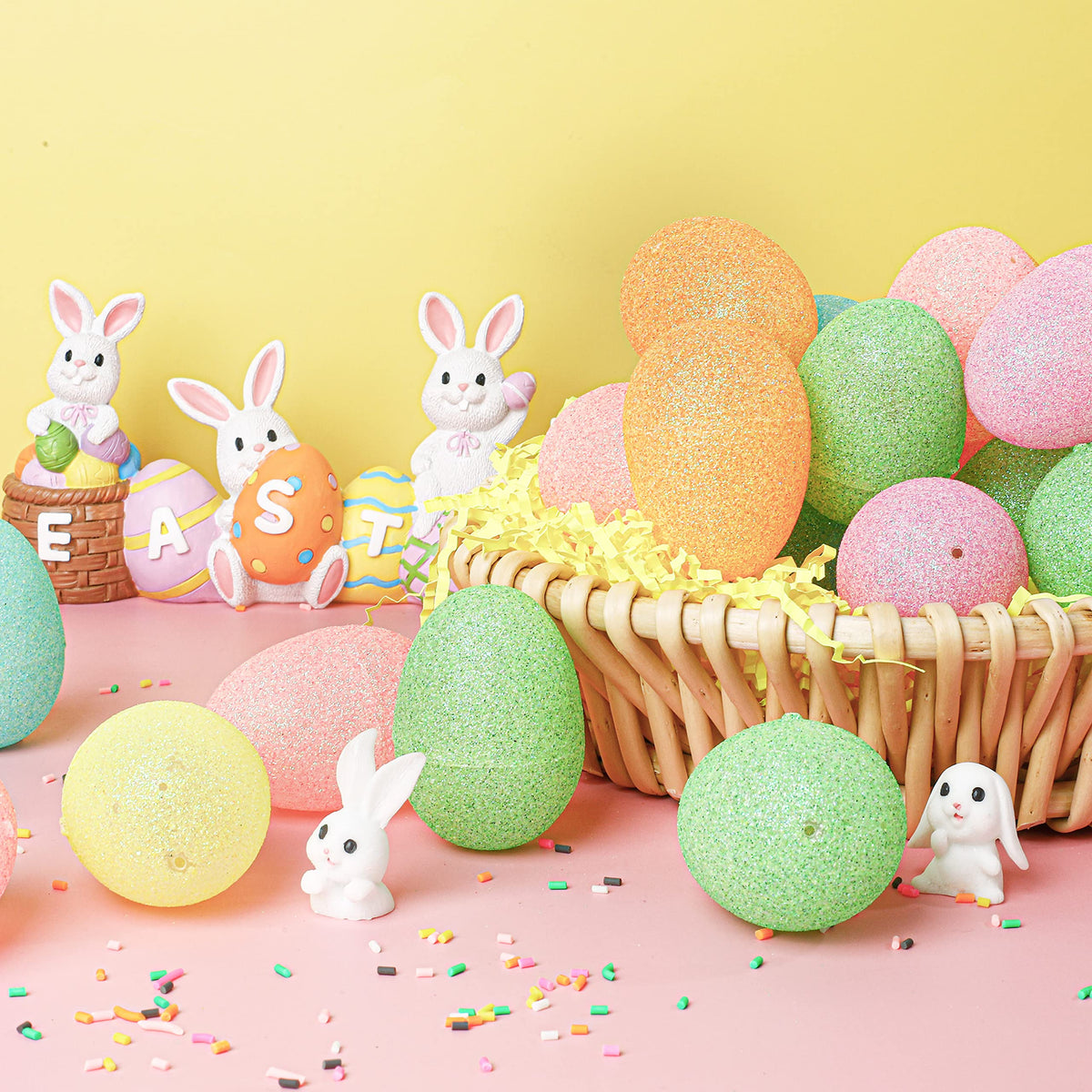 72 Pcs 2.5" Glitter Pastel Assorted Plastic Easter Eggs, Fillable Shells - additional view