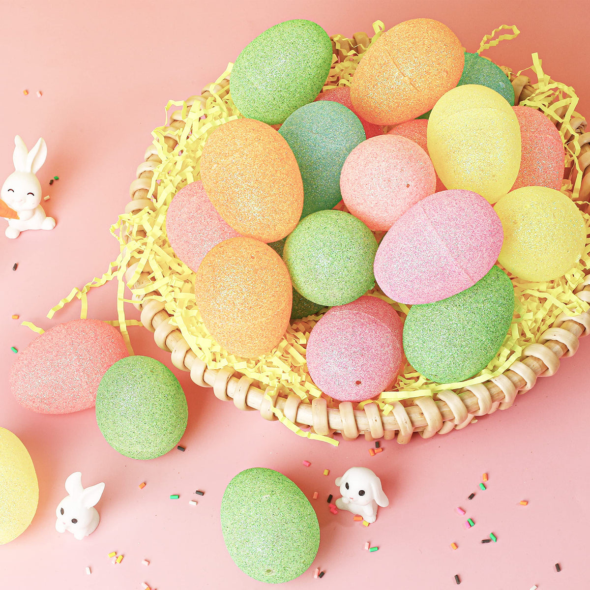 36 Pcs 3.15" Glittering Colorful Assortment Fillable Easter Egg Shell - additional view