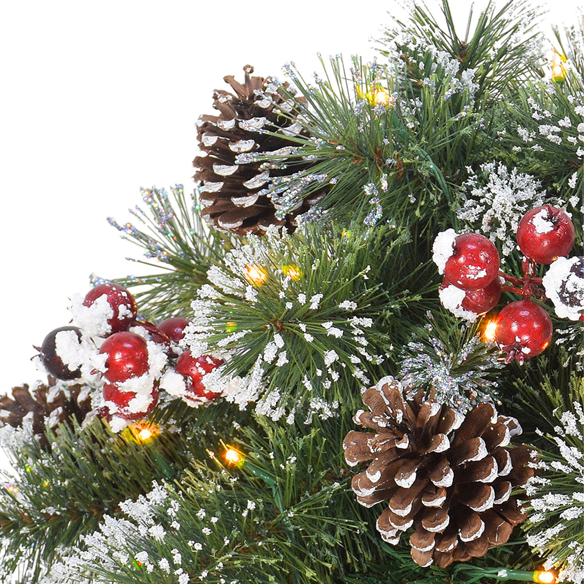 18" B / O Snowy Urn Filler, 48 Tips, 35 Warm White LED Lights, (3 x AA Batteries not Included), 6 / 18 Hours On / Off Time Function, Pine Cones & Berries - additional view