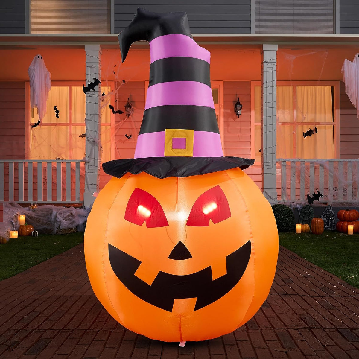 Joiedomi 5 Ft Halloween Inflatable Pumpkin with Witch Hat and LEDs