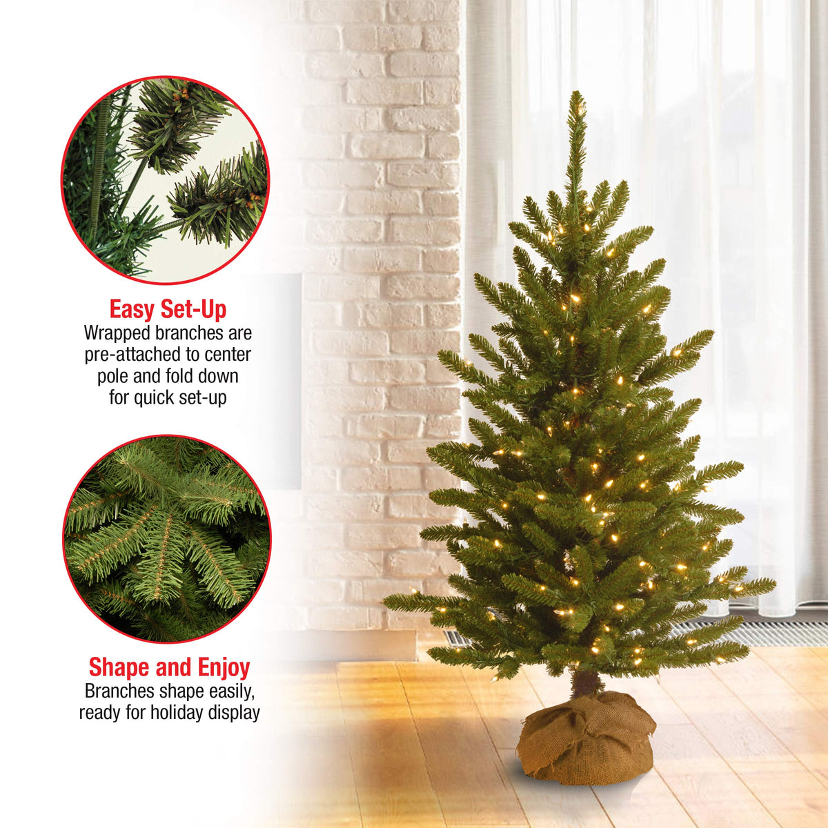 National Tree Company Pre-lit Artificial Mini Christmas Tree | Includes Small Lights and Cloth Bag Base | Kensington Burlap - 4 ft - additional view