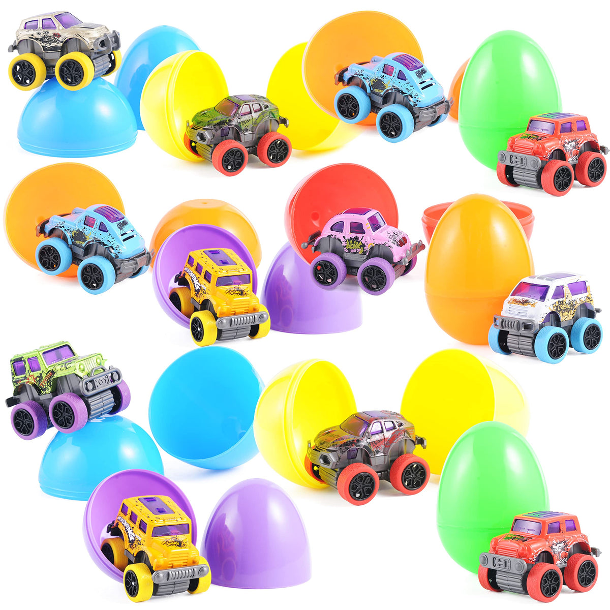 12 Pcs Easter Eggs Filled with Pull Back Monster Cars - additional view