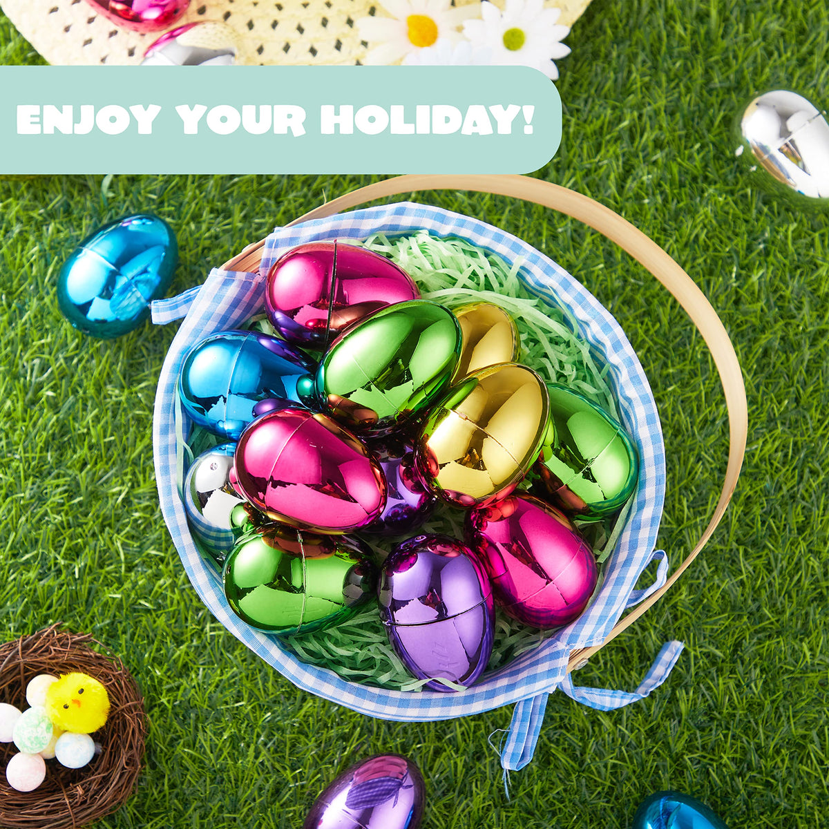 48 Pieces 2.3" Shiny Golden Metallic Easter Eggs in 6 Colors - additional view
