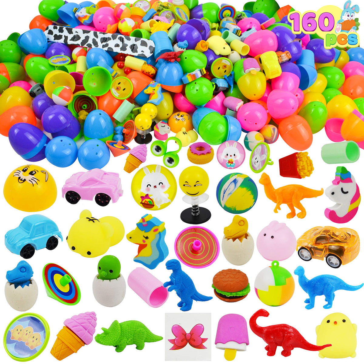 160 PCS Prefilled Easter Eggs with Assorted Toys, Stuffed Egg Hunt Supplies, Basket Stuffers Fillers, Classroom Prizes, Party Favors