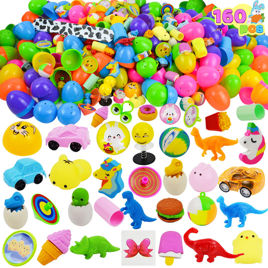 160 PCS Prefilled Easter Eggs with Assorted Toys, Stuffed Egg Hunt Supplies, Basket Stuffers Fillers, Classroom Prizes, Party Favors
