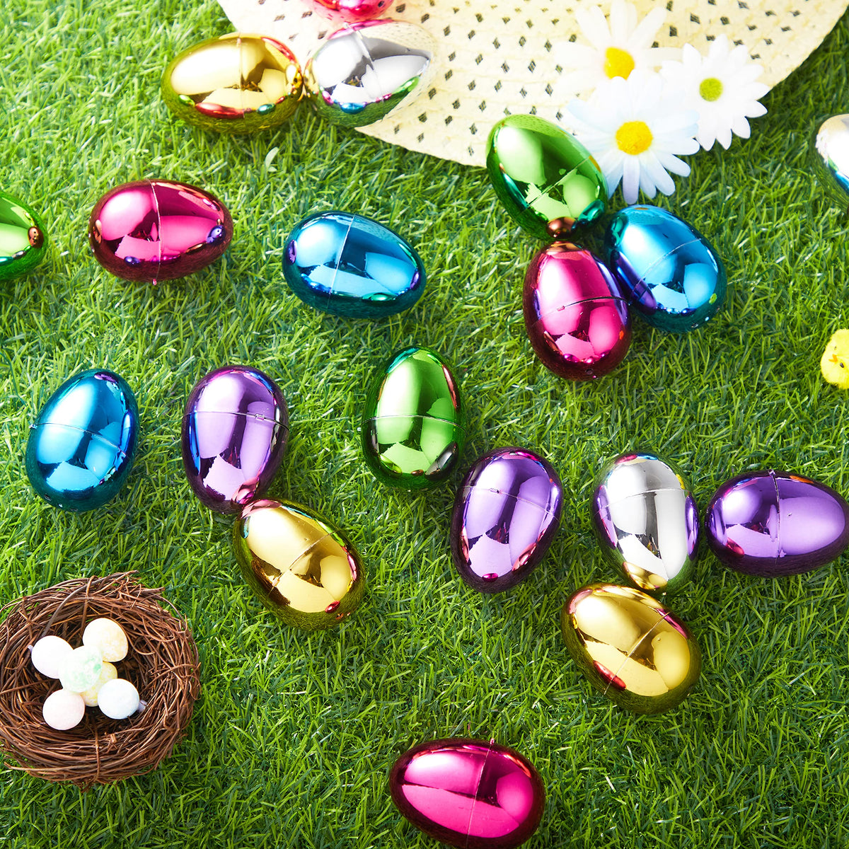 48 Pieces 2.3" Shiny Golden Metallic Easter Eggs in 6 Colors - additional view