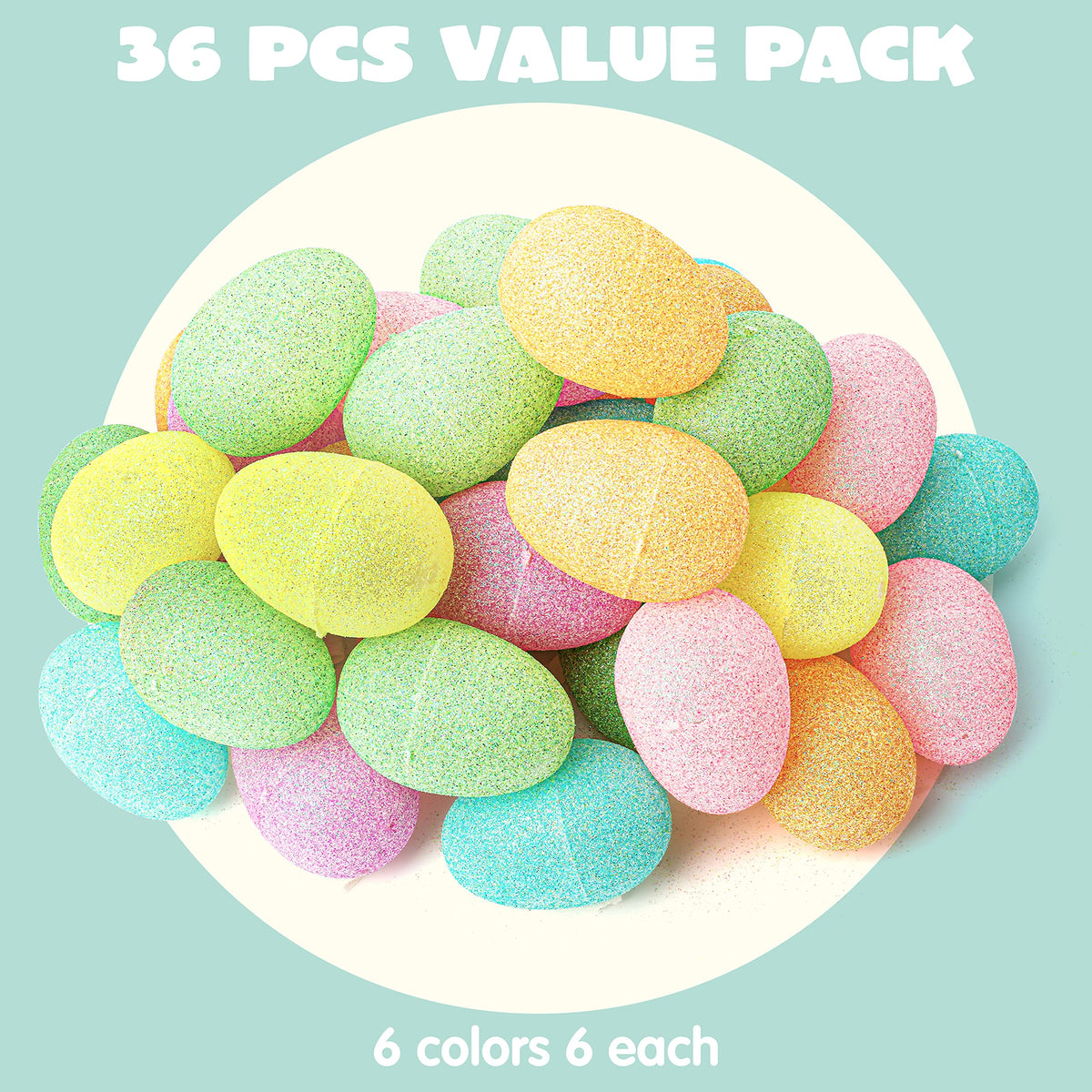 36 Pcs 3.15" Glittering Colorful Assortment Fillable Easter Egg Shell - additional view
