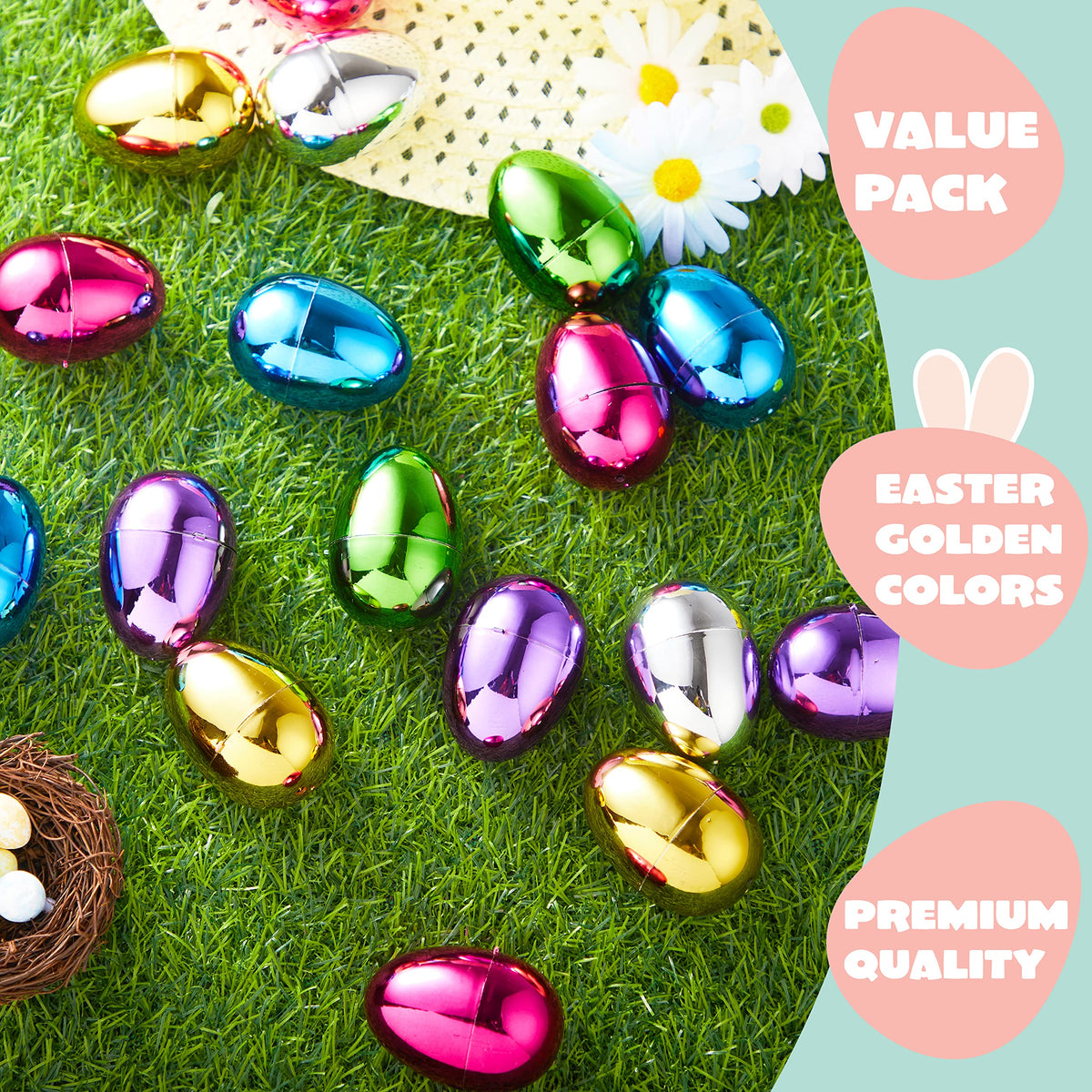 48 Pieces 2.3" Shiny Golden Metallic Easter Eggs in 6 Colors - additional view