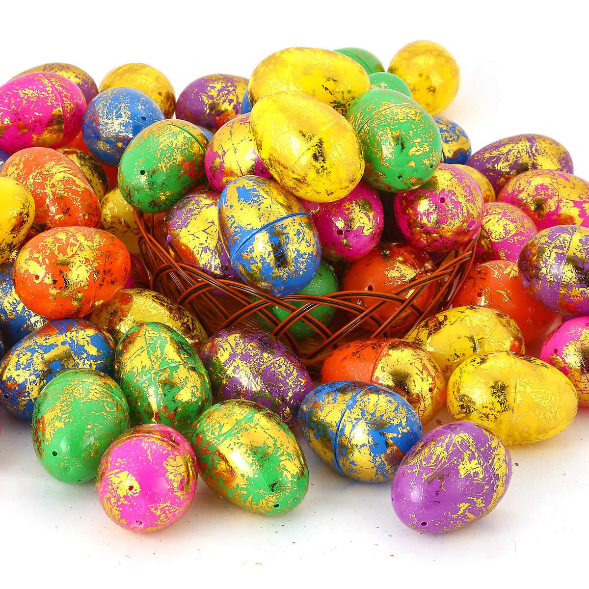 72 Pcs 2.5" Sparkling Gold Colorful Assortment Fillable Easter Egg Shell - additional view