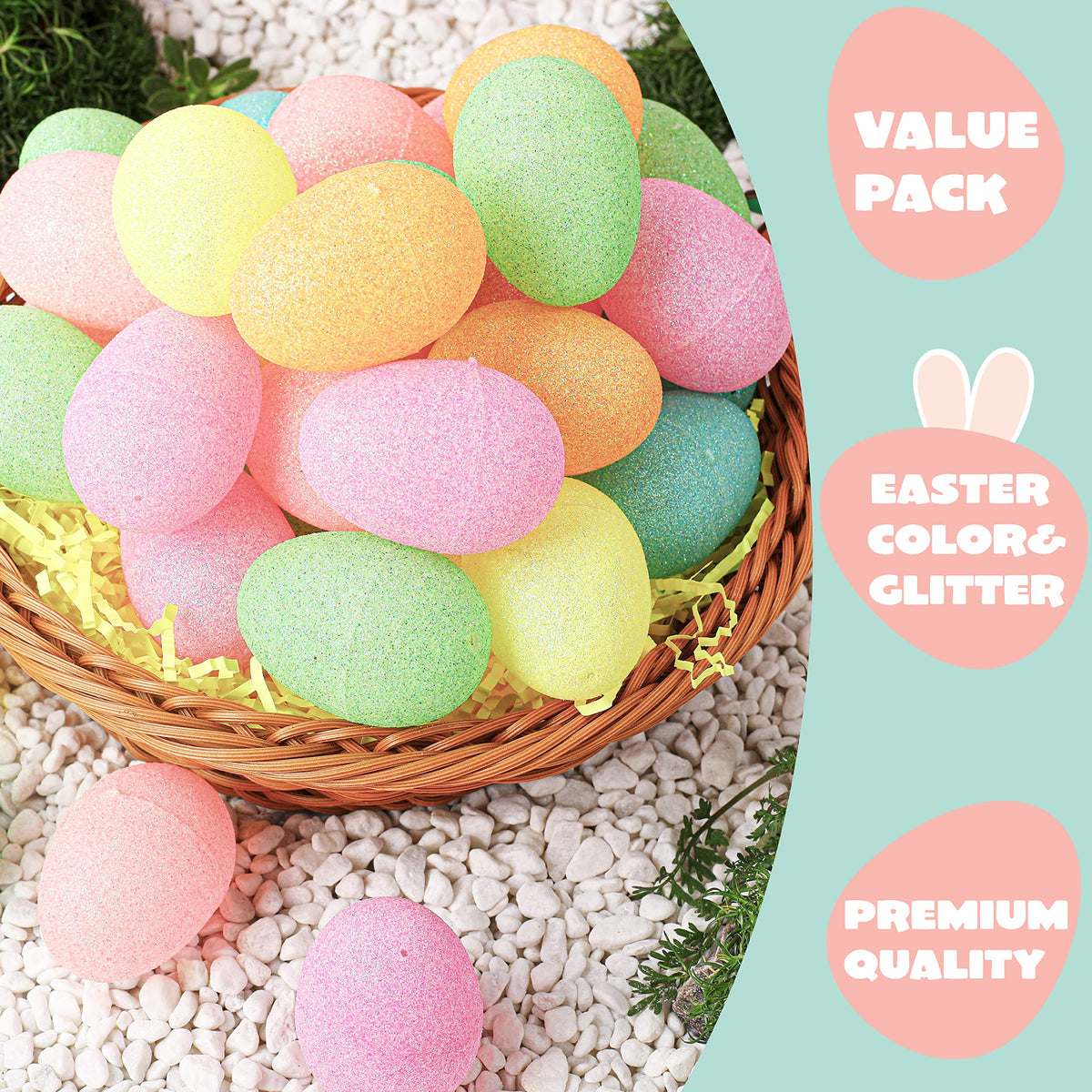 36 Pcs 3.15" Glittering Colorful Assortment Fillable Easter Egg Shell - additional view