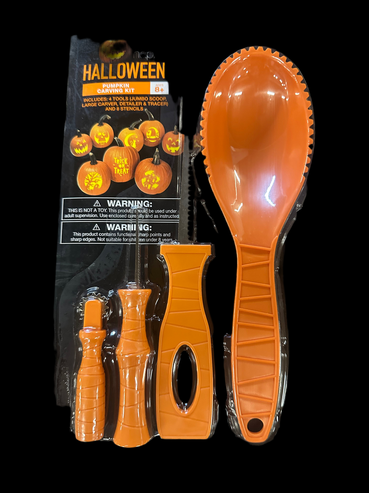 Halloween pumpkin carving kit with design pack, scoop and cutting tools - additional view