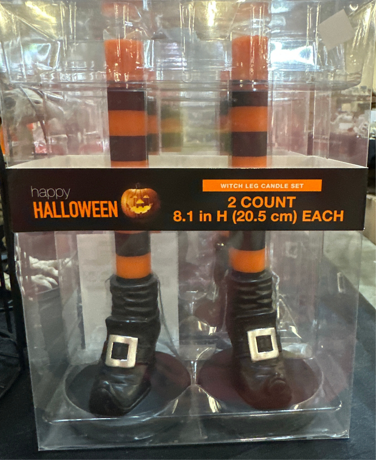 Halloween witch leg candle set 8 inch”