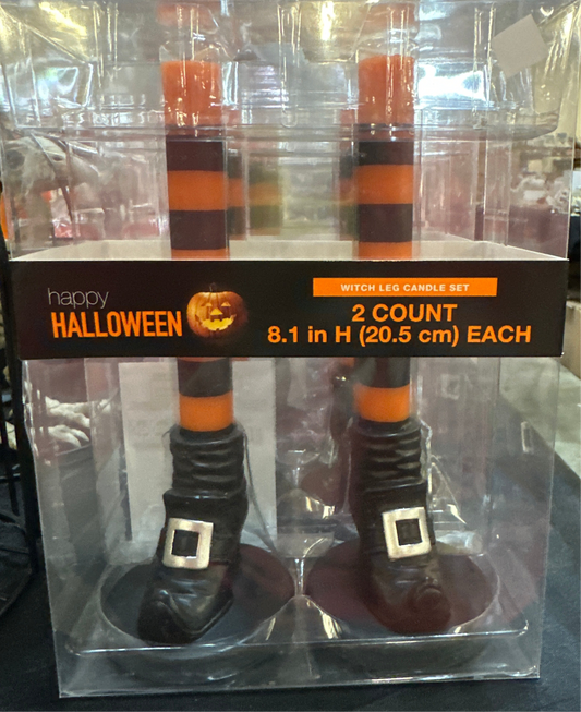 Halloween witch leg candle set 8 inch”