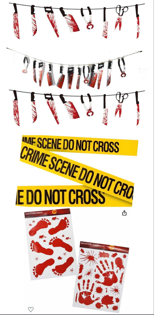 6 pcs Halloween Party Set, Bloody Banners, Bloody Stickers, And Crime, Scene Tape