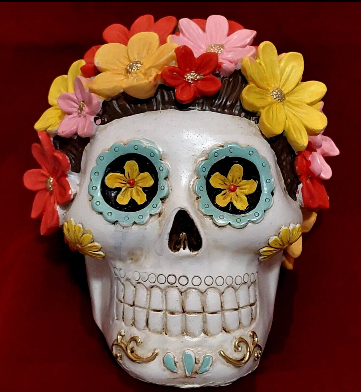 Day of the Dead flower skull 5” resin