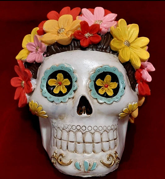Day of the Dead flower skull 5” resin