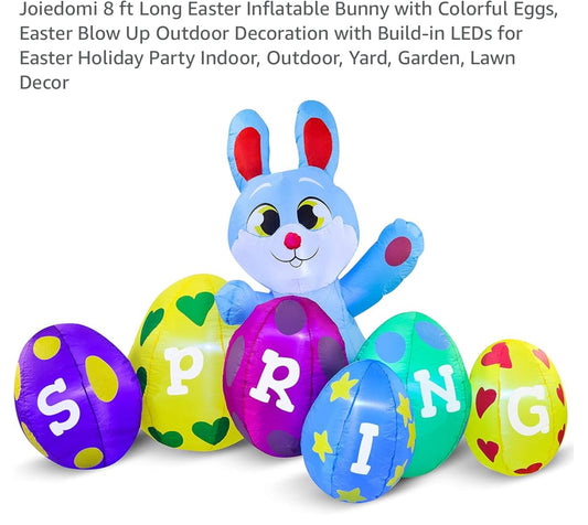 8 ft Long Easter Inflatable Bunny with Colorful Eggs, Easter Inflatable Outdoor Decoration with Build-in LEDs for Easter Holiday Party Indoor, Outdoor, Yard, Garden, Lawn Decor