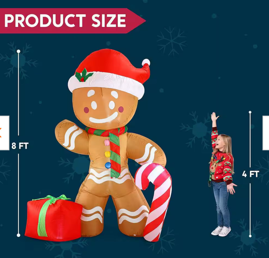 8 ft. Christmas Inflatable Gingerbread Man with Candy Cane, Inflatable Inflatable Yard Decoration with Build-in LEDs - additional view