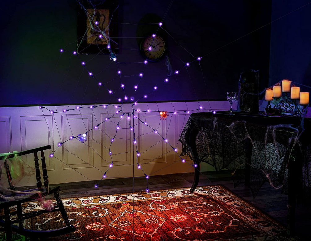 40 inch spider web of lights, purple with 3 spiders LED
