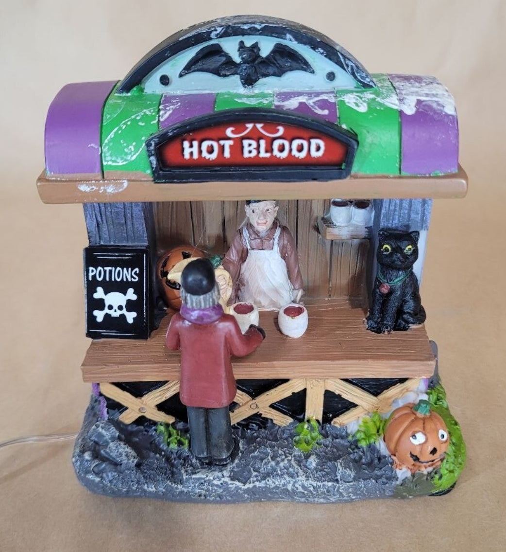 Halloween potions Vendor stand “hot blood“ light up red LED lights 4”