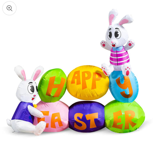 Happy Easter with2 bunnies 6ft x 36in Lighted Easter yard Inflatable