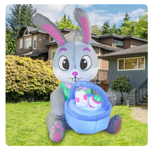 5 FT Easter Inflatable Bunny Outdoor Decoration with Build-in LEDs for Easter Holiday Party Indoor, Outdoor, Yard, Garden, Lawn Decor