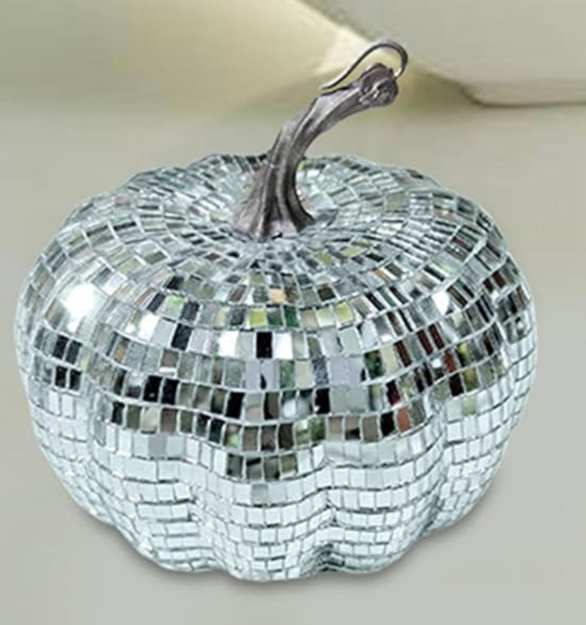 Mirror ball “disco” pumpkin 6” mirror silver or orange resin - additional view