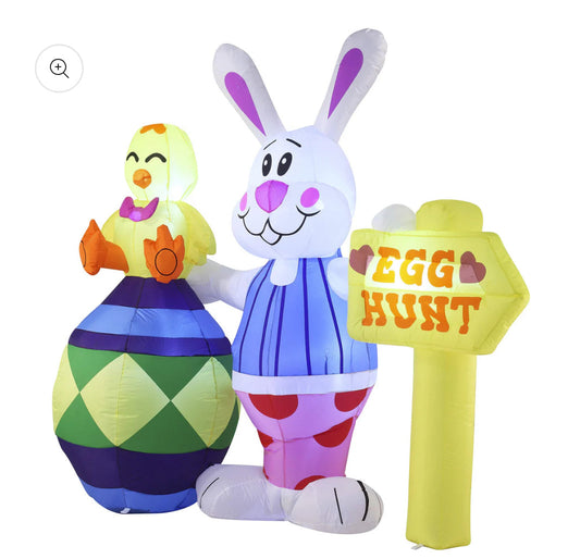 6 ft Tall Easter Bunny Egg Hunt Inflatable Outdoor Decoration