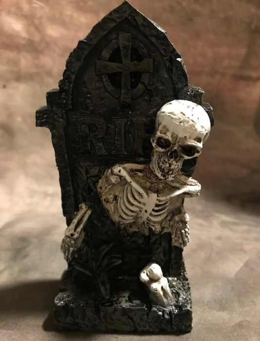 RIP headstone with skeletons Halloween decor 6 inch resin