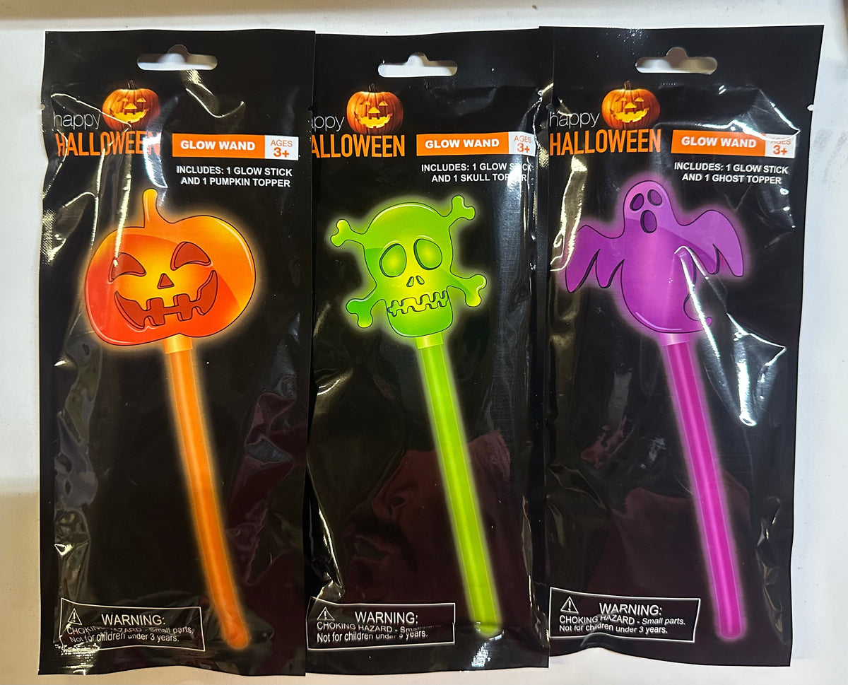 Halloween Glow Sticks, Necklaces, Bracelets with toppers, bat, pumpkin, skull