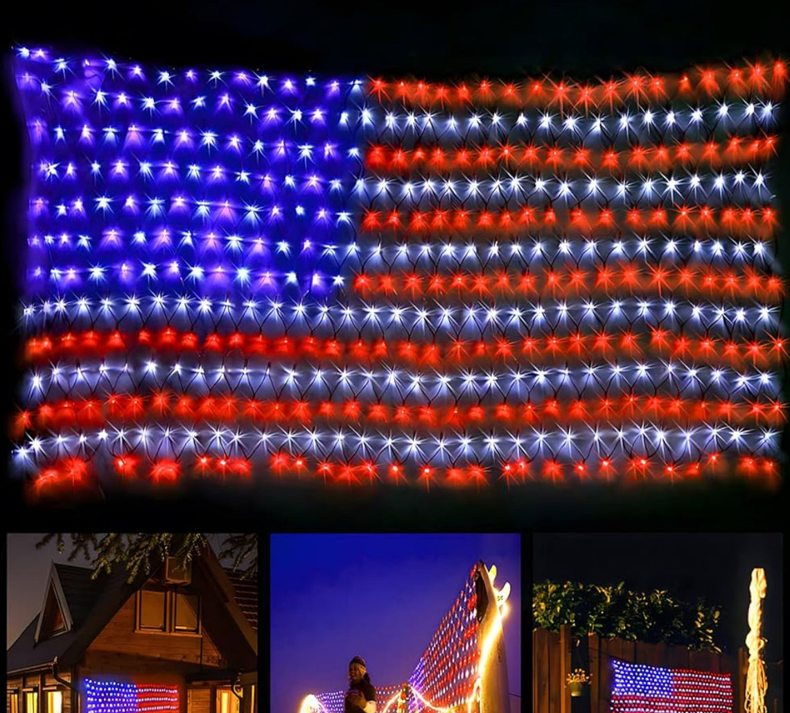 USA Led Flag Net Lights, 6.5x3.25” Waterproof American Flag String Light for Memorial Day 4th of July Indoor and Outdoor