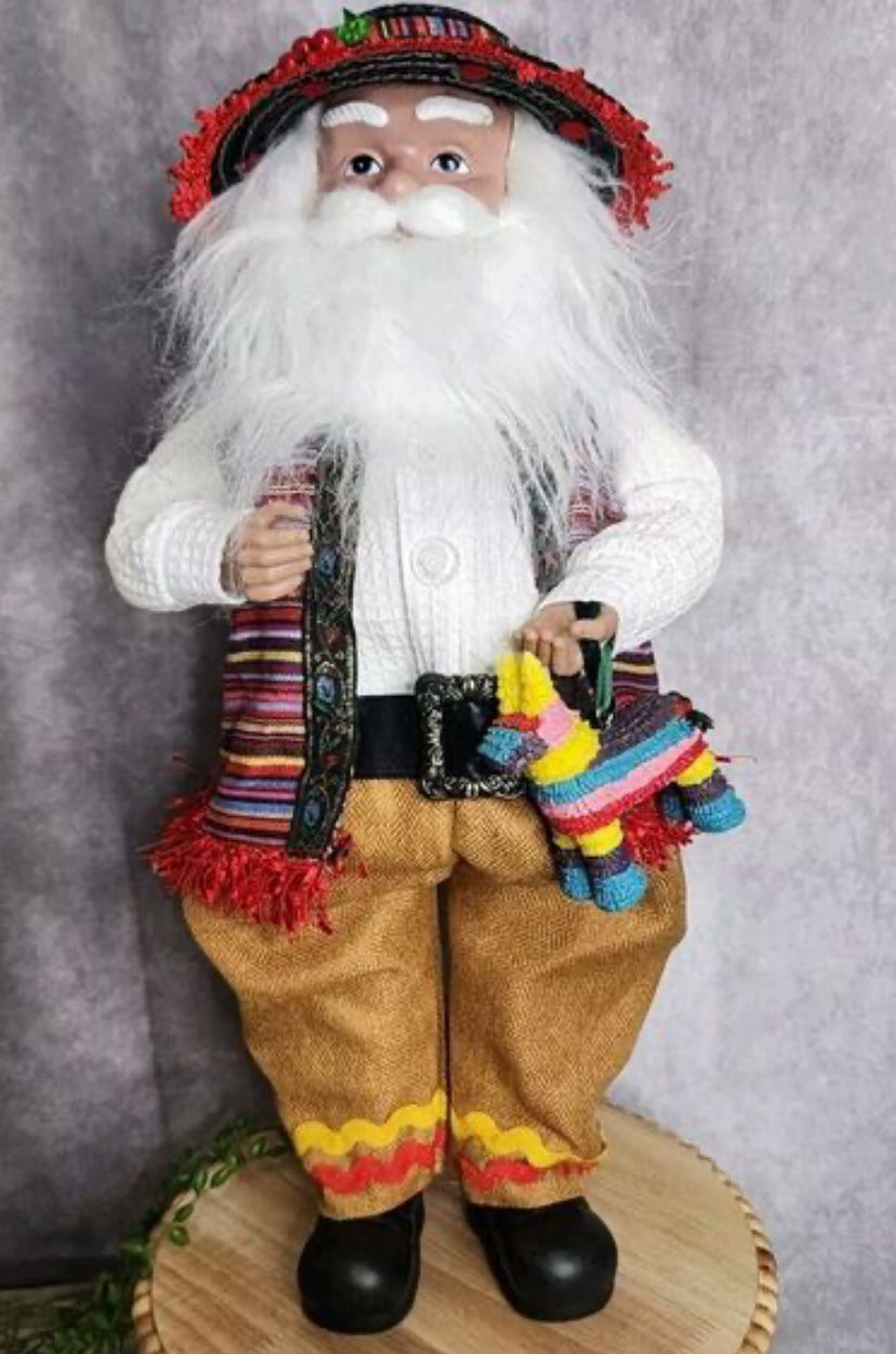 Hispanic Santa Claus with piñata 18.5“ tall