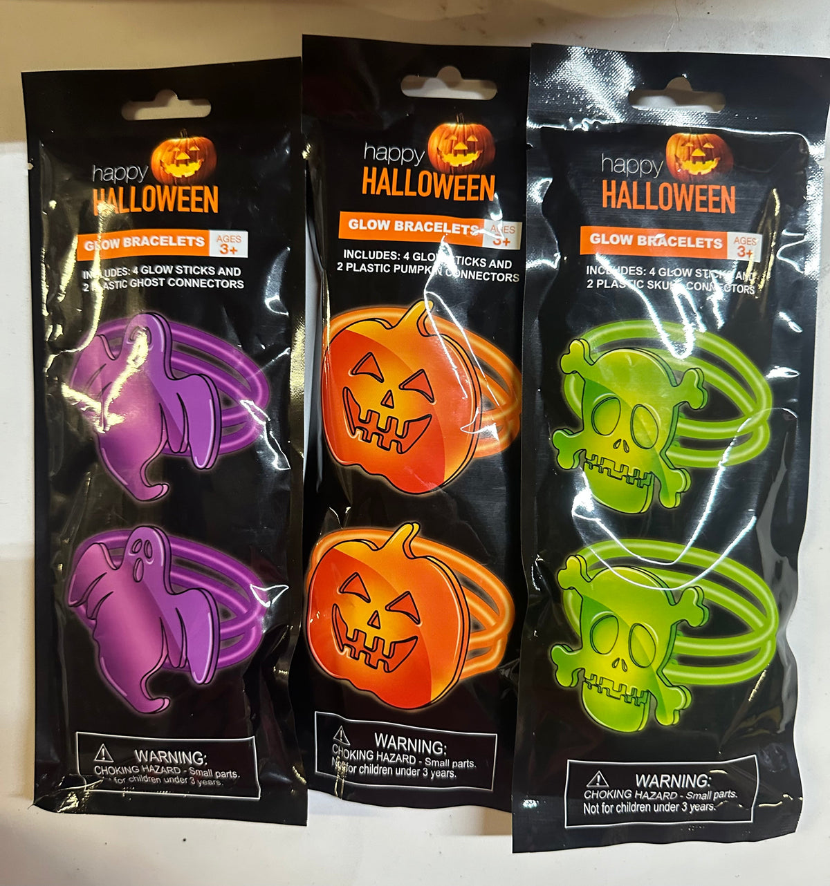 Halloween Glow Sticks, Necklaces, Bracelets with toppers, bat, pumpkin, skull - additional view
