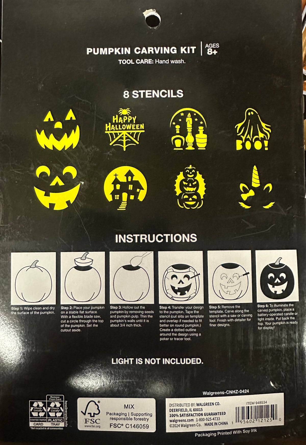 5 peace, tool, pumpkin carving kit, Halloween with eight stencils - additional view